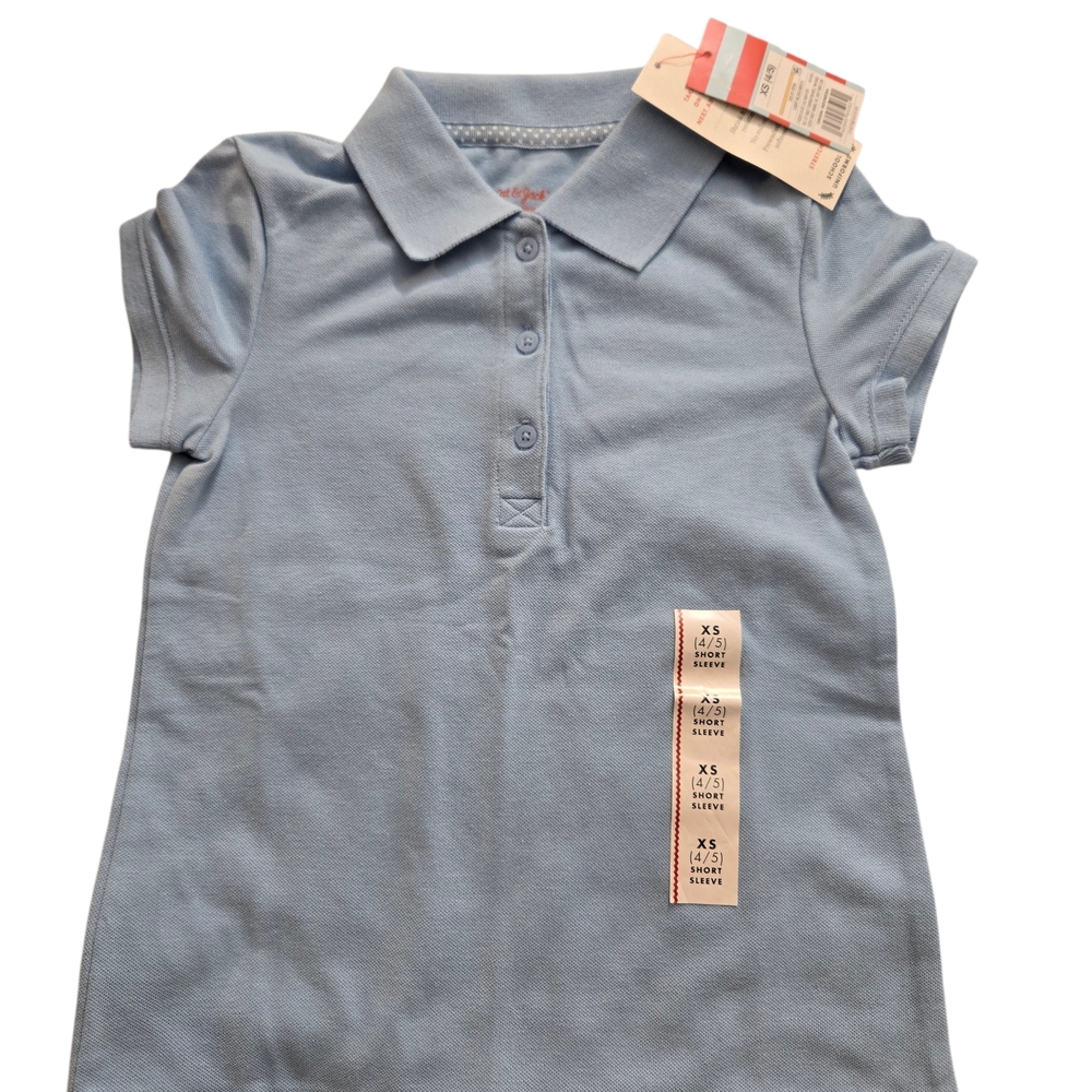Cat & Jack Girls Light Blue Uniform Polo Shirt XS (4/5) NWT Short Sleeve